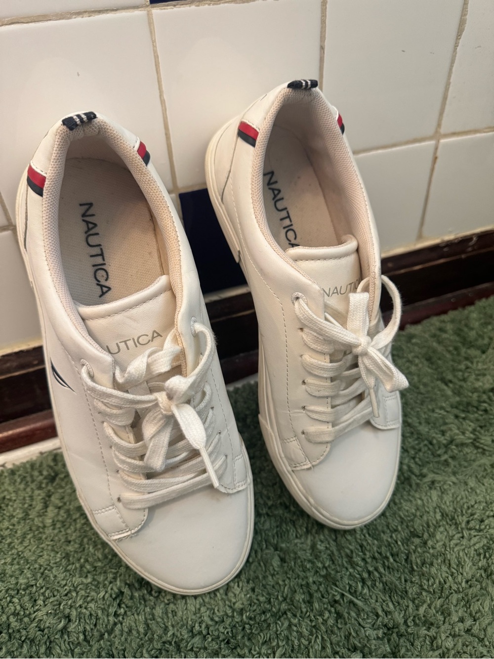Nautica White Low-Top Sneakers with Red & Navy Accents
